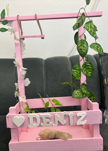 Pembe Ahşap Bebek sepeti - Görsel 4