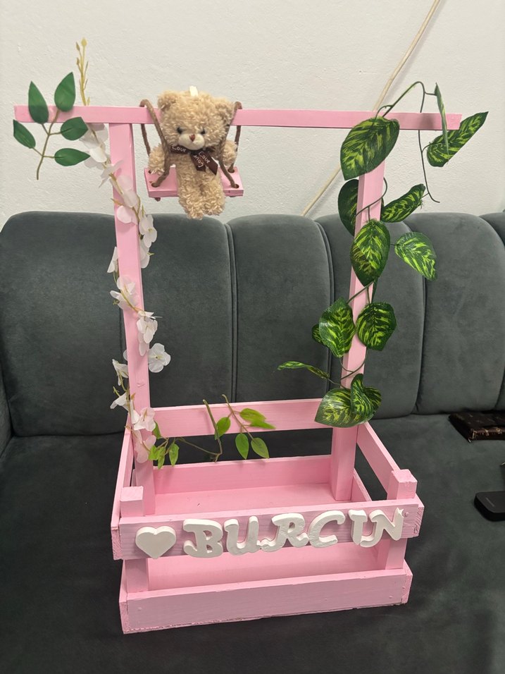 Pembe Ahşap Bebek sepeti - Görsel 5