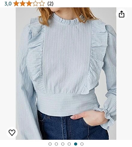 Uzun Kollu Fırfır Detaylı Koton Bluz