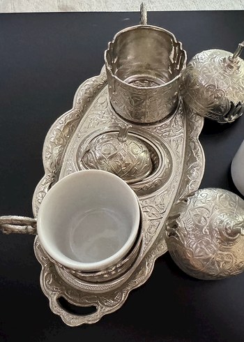 Gümüş İşlemeli Beyaz Seramik Fincan Seti - Görsel 4