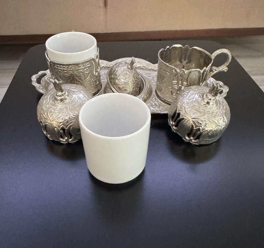 Gümüş İşlemeli Beyaz Seramik Fincan Seti - Görsel 3