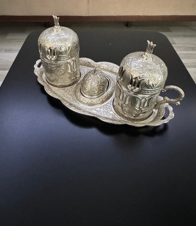 Gümüş İşlemeli Beyaz Seramik Fincan Seti - Görsel 2