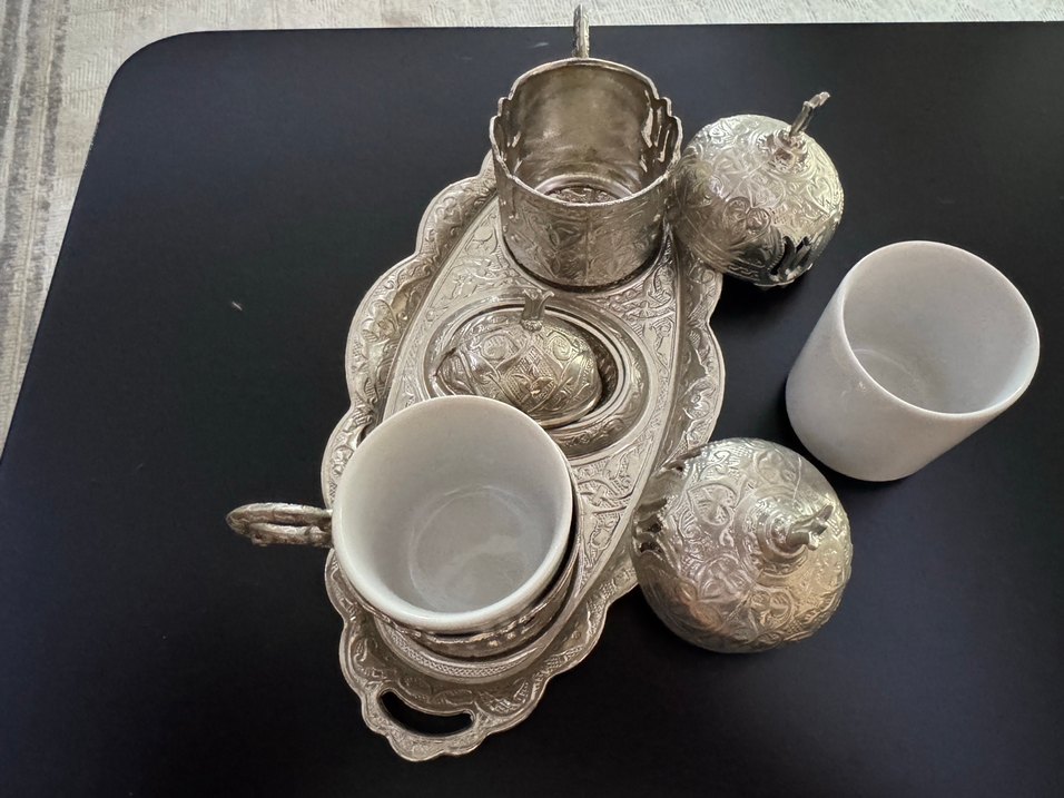 Gümüş İşlemeli Beyaz Seramik Fincan Seti - Görsel 4