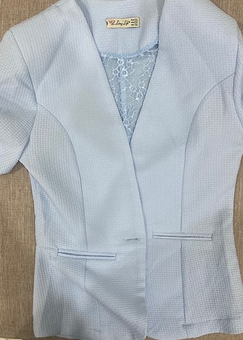 Dantel Detaylı Mavi Blazer Ceket - Görsel 2