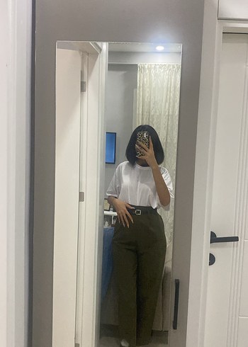 Yüksek Bel Haki Yeşili Pantolon - Görsel 2