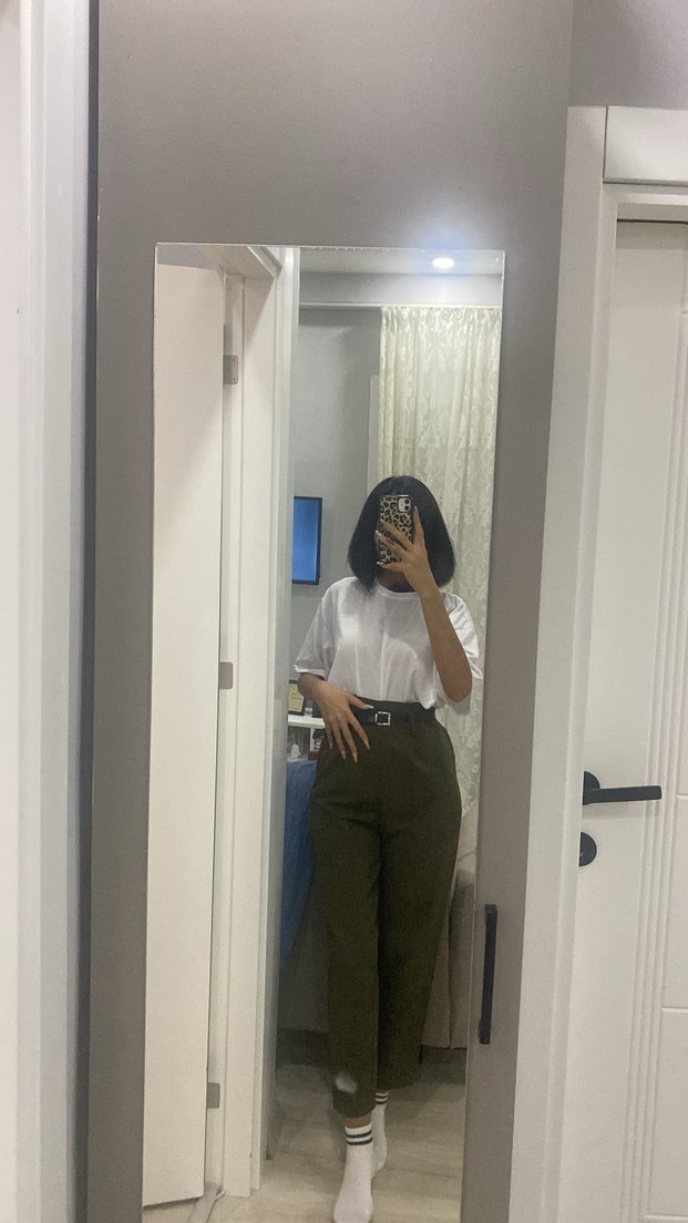 Yüksek Bel Haki Yeşili Pantolon - Görsel 2