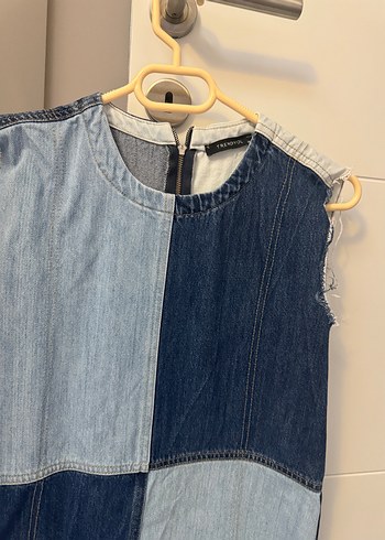 38 Beden Kadın Mavi Kot Mini Elbise