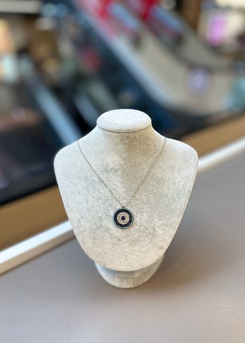 925 ayar gümüş kristal taşlı nazar boncuklu kolye - Görsel 2