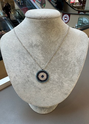 925 ayar gümüş kristal taşlı nazar boncuklu kolye - Görsel 4