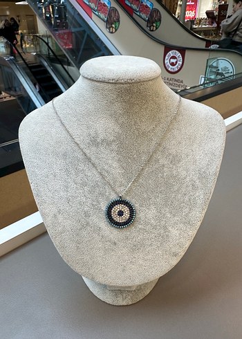 925 ayar gümüş kristal taşlı nazar boncuklu kolye - Görsel 3