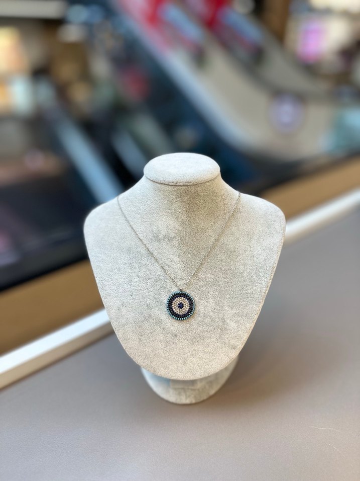 925 ayar gümüş kristal taşlı nazar boncuklu kolye - Görsel 2