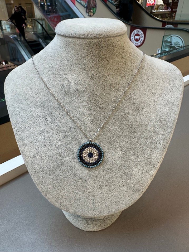 925 ayar gümüş kristal taşlı nazar boncuklu kolye - Görsel 4