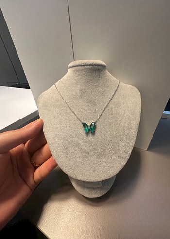 925 ayar gümüş Turkuaz taşlı kelebek kolye - Görsel 4