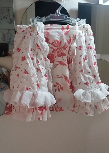 Kız Çocuk kırmızı Desenli Fırfırlı Etek - Görsel 2