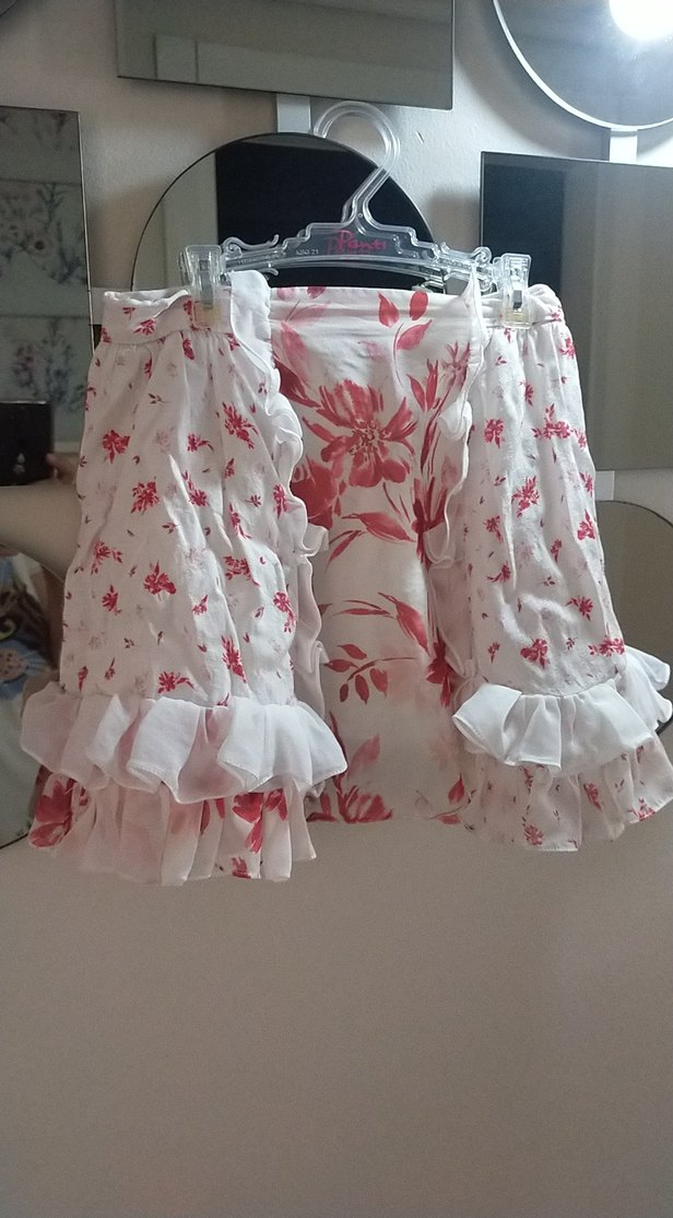 Kız Çocuk kırmızı Desenli Fırfırlı Etek - Görsel 2