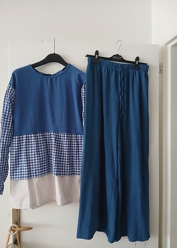 Kadın Mavi Uzun Kollu Rahat esofman Takımı - Görsel 2