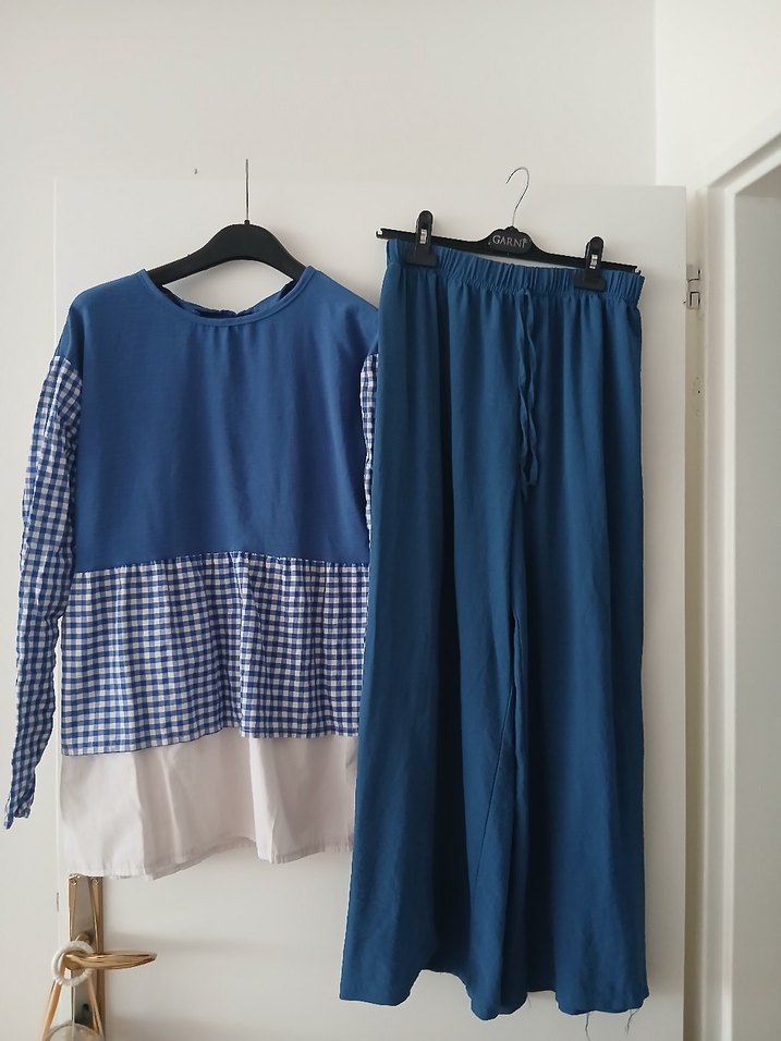 Kadın Mavi Uzun Kollu Rahat esofman Takımı - Görsel 2