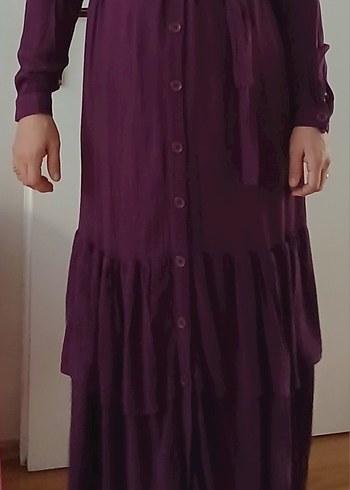 Mor Uzun Kollu Bohem Uzun Elbise - Görsel 2