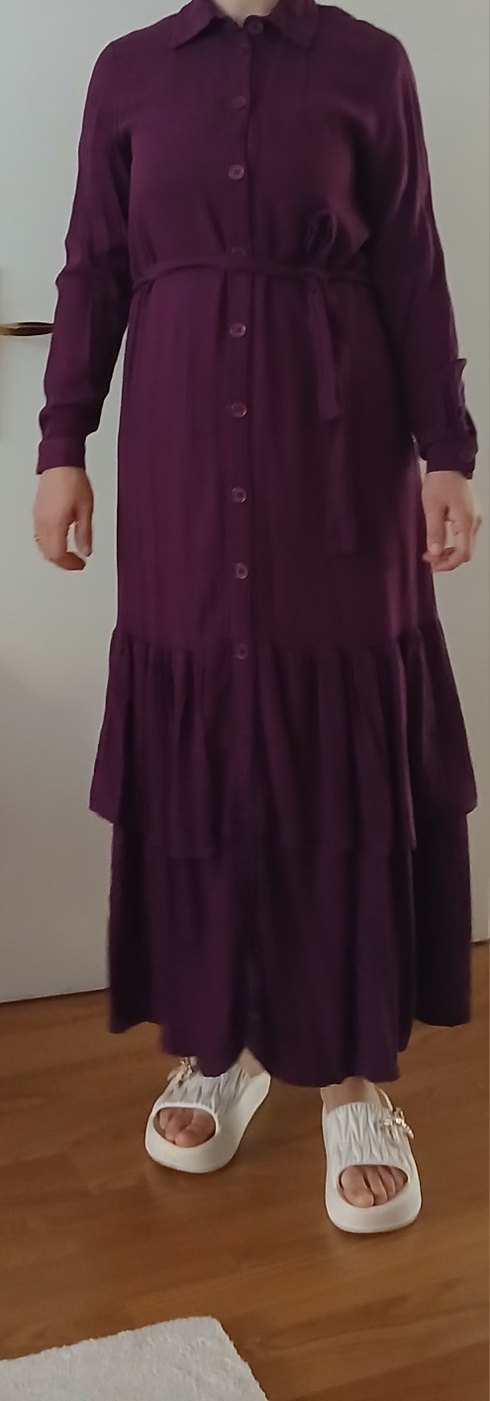 Mor Uzun Kollu Bohem Uzun Elbise - Görsel 5