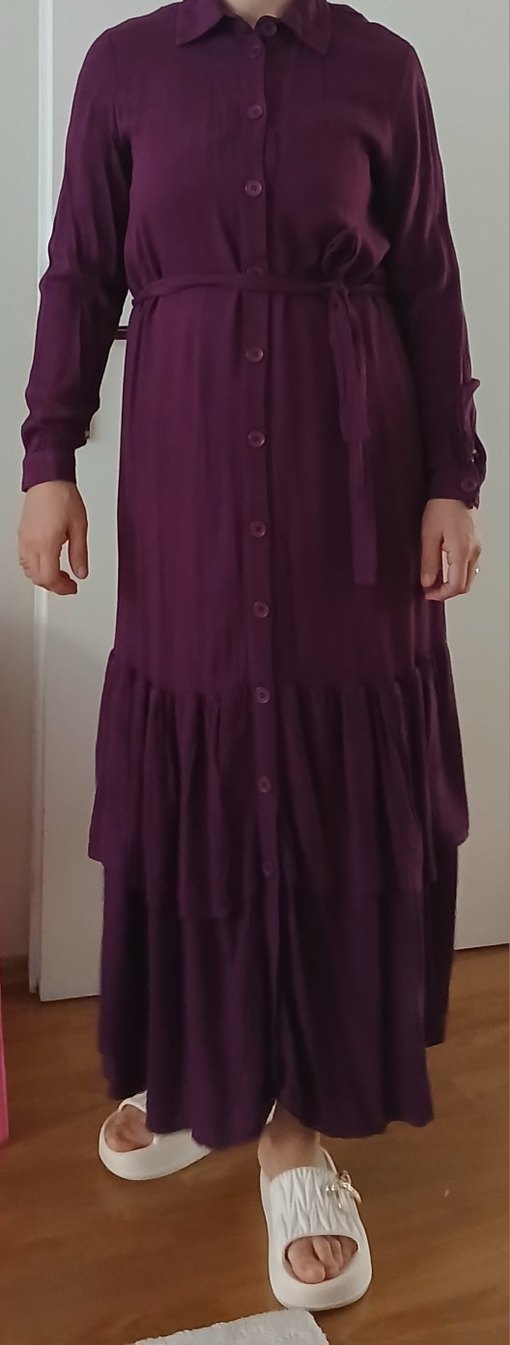 Mor Uzun Kollu Bohem Uzun Elbise - Görsel 2