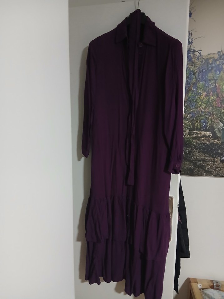 Mor Uzun Kollu Bohem Uzun Elbise - Görsel 4