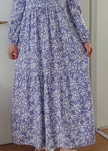 Mor Çiçekli Uzun Bohem Elbise - Görsel 2