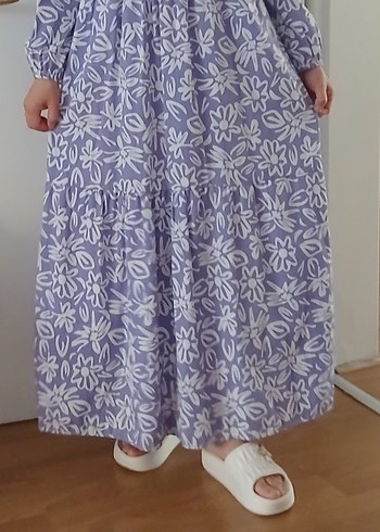 Mor Çiçekli Uzun Bohem Elbise - Görsel 7