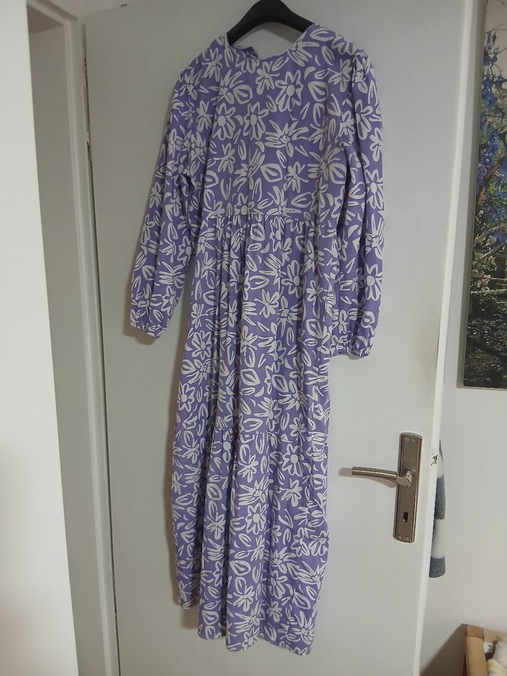 Mor Çiçekli Uzun Bohem Elbise - Görsel 5