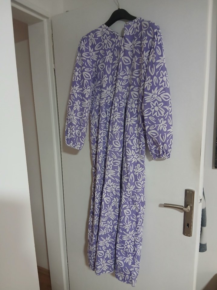 Mor Çiçekli Uzun Bohem Elbise - Görsel 3