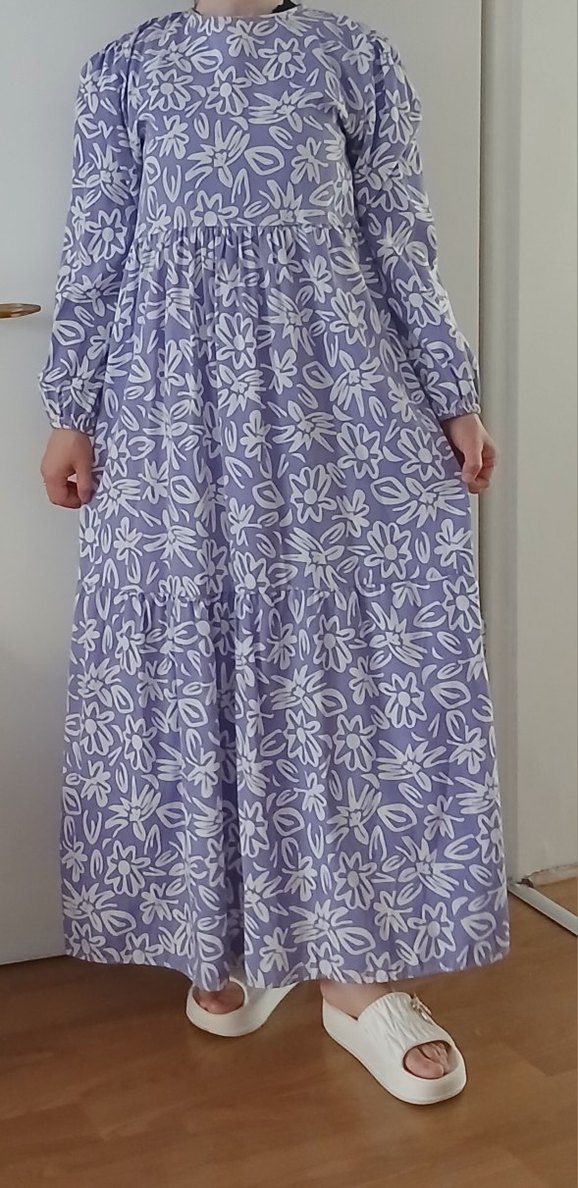 Mor Çiçekli Uzun Bohem Elbise - Görsel 2