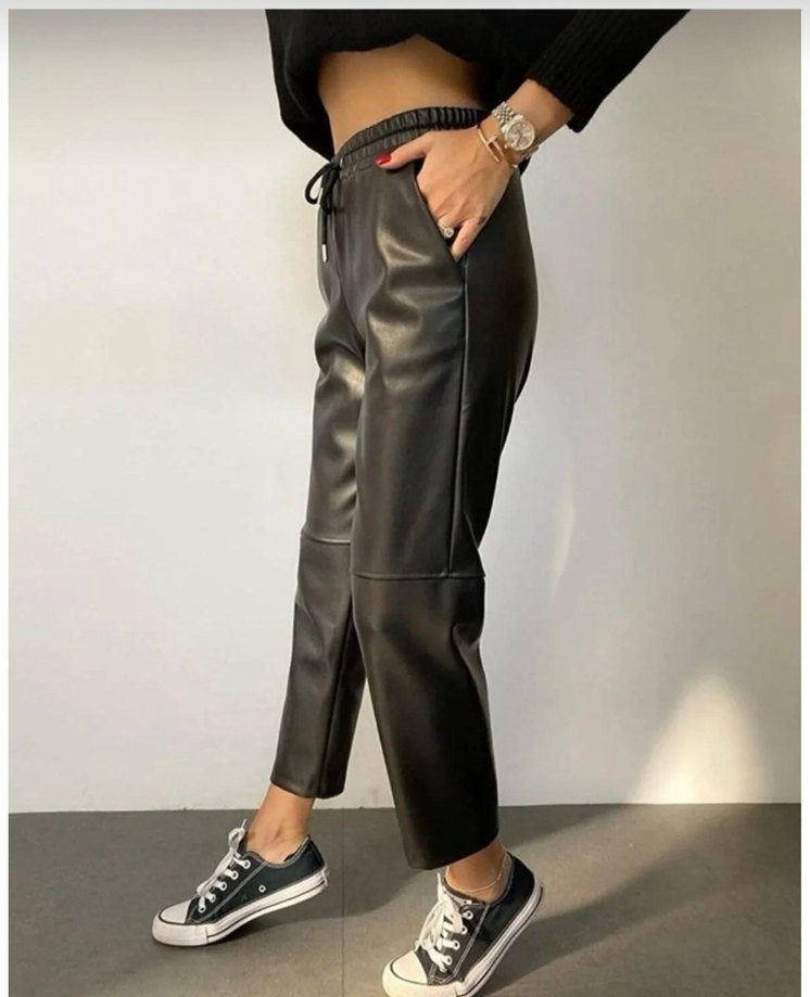 Deri Siyah Kadın Pantolon - Görsel 2