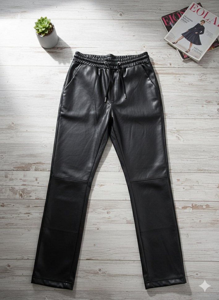 Deri Siyah Kadın Pantolon - Görsel 3