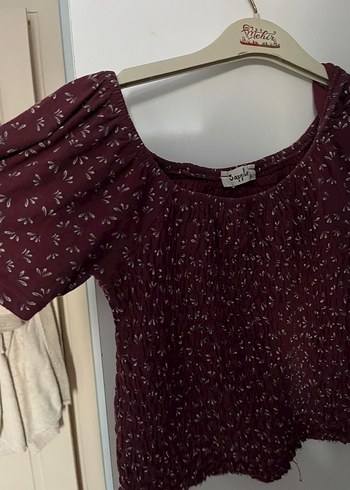 Trendyol & Milla Bordo pamuklu bohem desenli Straplez Bluz