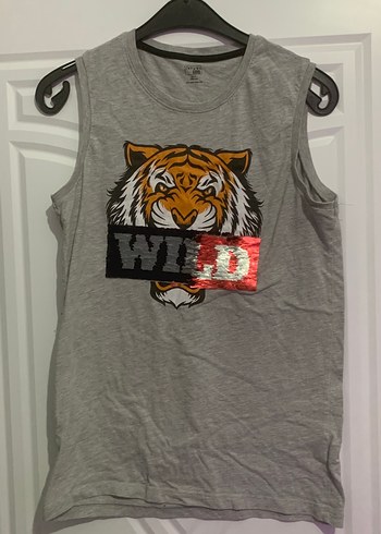 Gri Erkek Çocuk Kolsuz Baskılı Tişört renkli pullu - Görsel 3