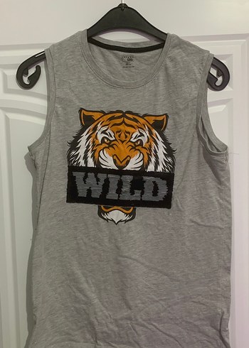 Gri Erkek Çocuk Kolsuz Baskılı Tişört renkli pullu - Görsel 2