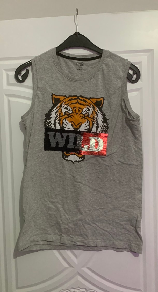 Gri Erkek Çocuk Kolsuz Baskılı Tişört renkli pullu - Görsel 3