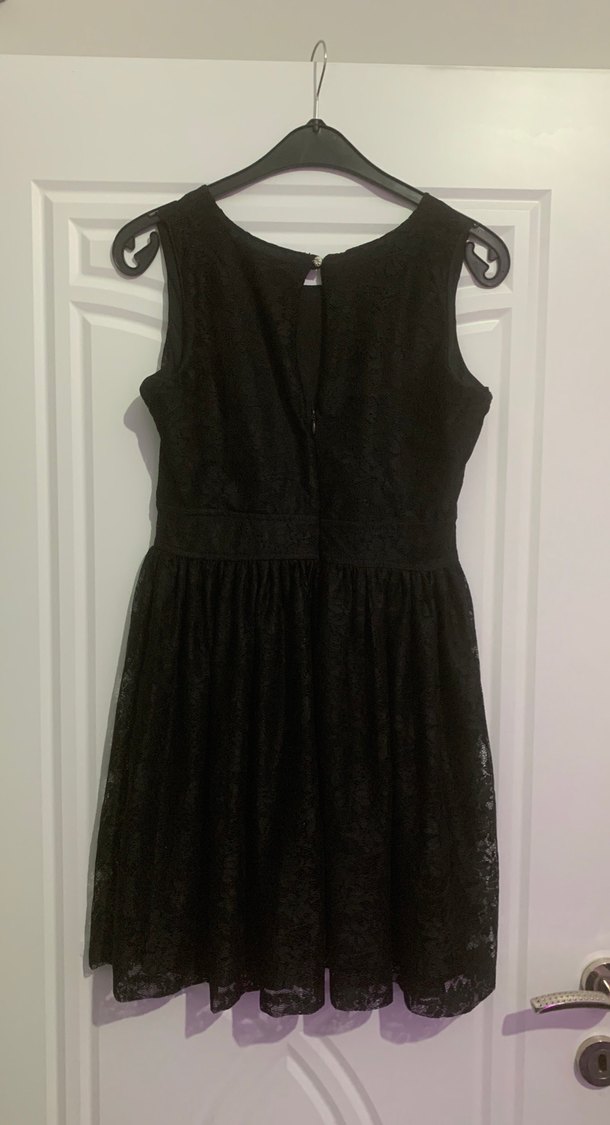 Dantelli Siyah Midi Goth Abiye Elbise - Görsel 3