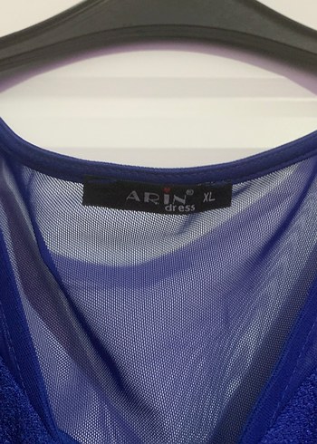 Parlak Mavi Drapeli Midi Abiye Elbise - Görsel 2