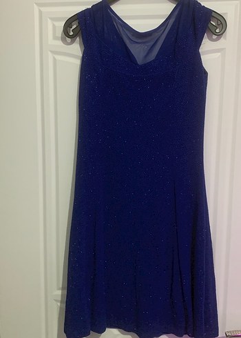 Parlak Mavi Drapeli Midi Abiye Elbise - Görsel 3