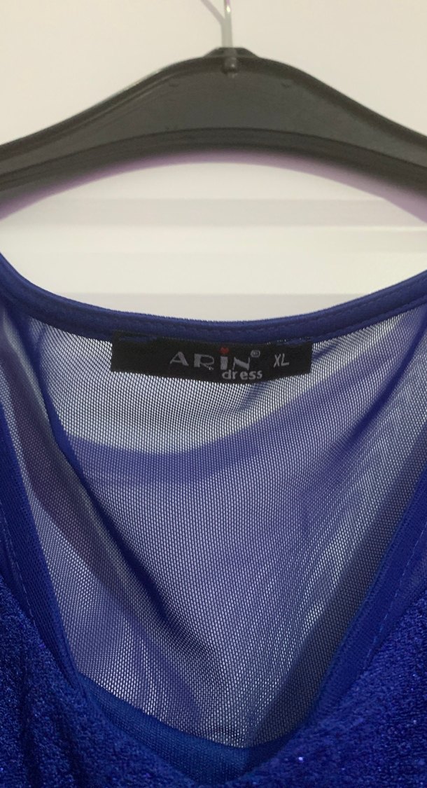 Parlak Mavi Drapeli Midi Abiye Elbise - Görsel 2