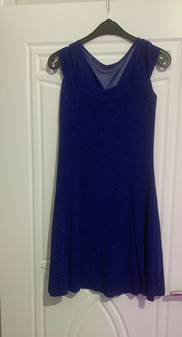 Parlak Mavi Drapeli Midi Abiye Elbise - Görsel 3