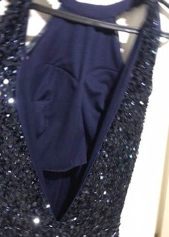 Lacivert Payetli Uzun Abiye Elbise - Görsel 8