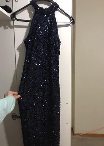 Lacivert Payetli Uzun Abiye Elbise - Görsel 7