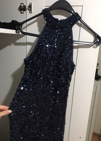 Lacivert Payetli Uzun Abiye Elbise - Görsel 4