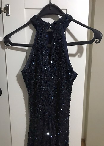 Lacivert Payetli Uzun Abiye Elbise - Görsel 5