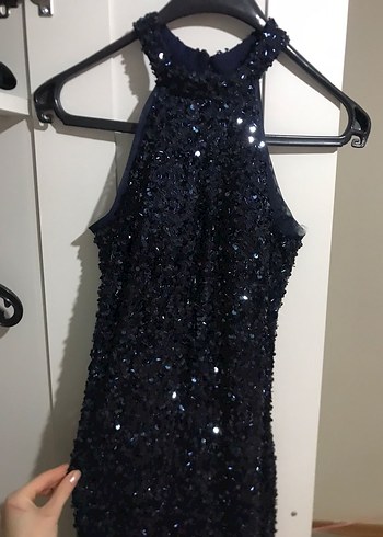 Lacivert Payetli Uzun Abiye Elbise - Görsel 2