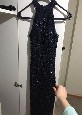 Lacivert Payetli Uzun Abiye Elbise - Görsel 9