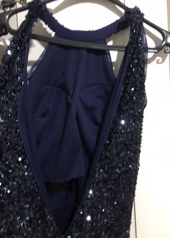 Lacivert Payetli Uzun Abiye Elbise - Görsel 10