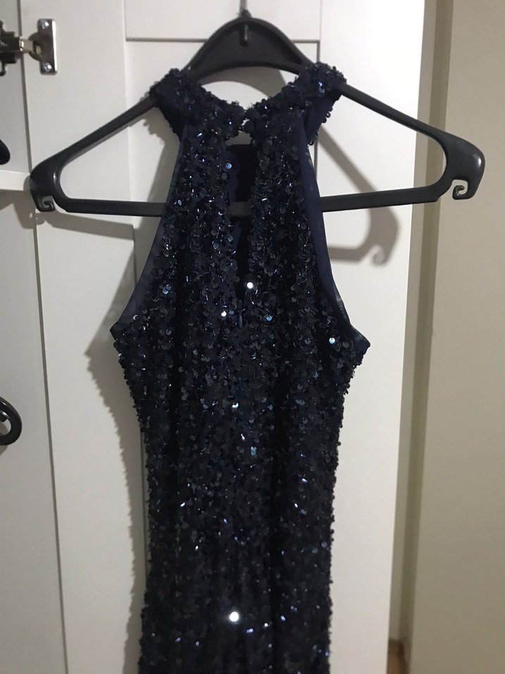 Lacivert Payetli Uzun Abiye Elbise - Görsel 5