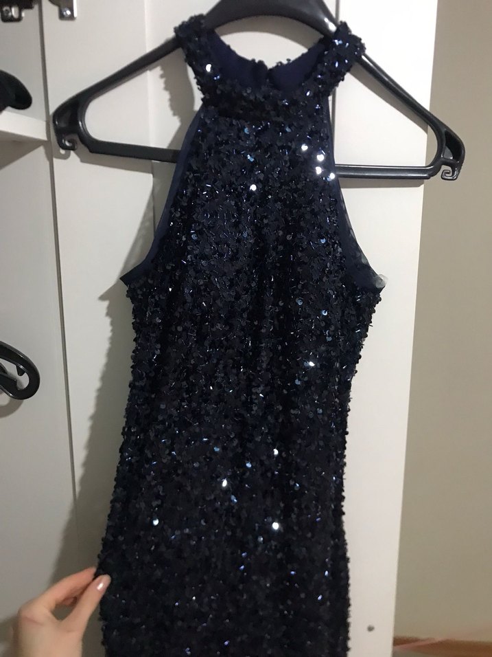 Lacivert Payetli Uzun Abiye Elbise - Görsel 2